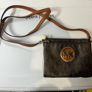 Michael Kors Dark Brown and Tan Crossbody Bag